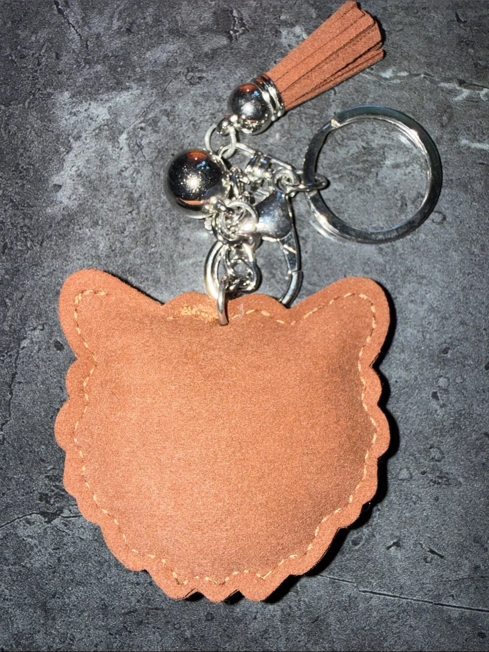 Crystal Tiger Face Keychain with Brown Tassel -